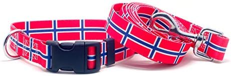 צווארון כלבים ורצועה מוגדרים עם דגל נורווגיה | נהדר לחגים נורווגיים, אירועים מיוחדים, פסטיבלים, ימי עצמאות וכל יום חזק בטוח